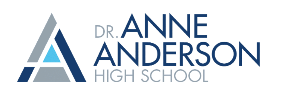 Dr. Anne Anderson logo features grey and blue colours and a tipi shaped A.