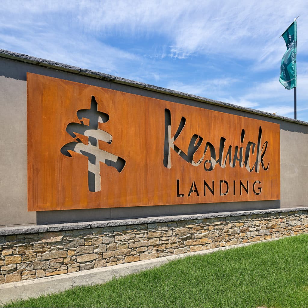 You're greeted at the entry to Keswick Landing with a metalwork sign