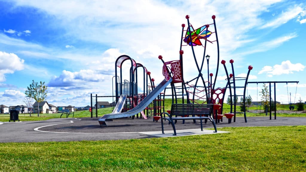 A slide and colourful decorations at the Cy Becker All Seasons Park.